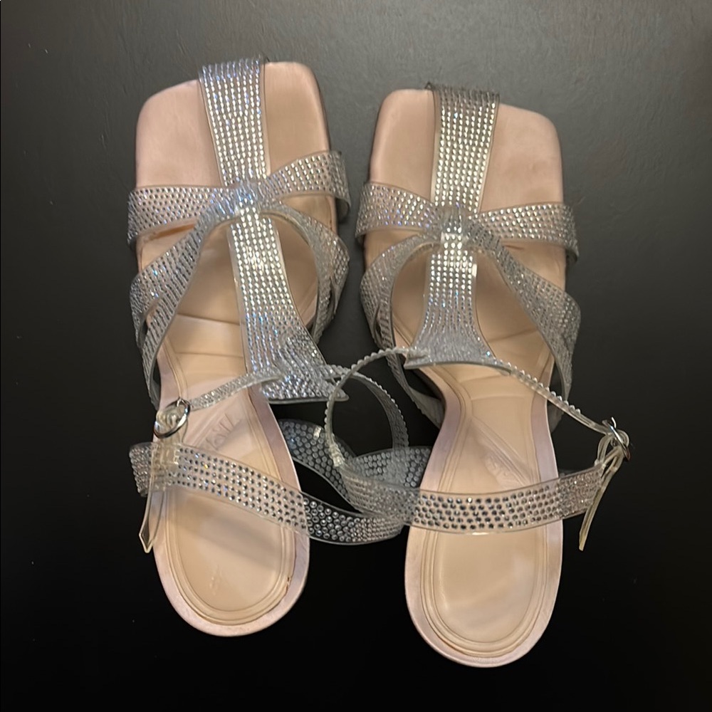 Zara Vinyl heeled cage crystal sandal, size 10/41